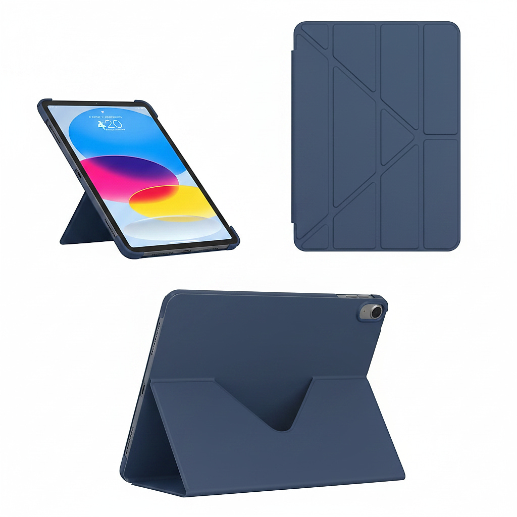 غطاء سلسلة iPad 7/8/9/ gen 10.2 قابل للطي مع حافظة أقلام داعمة باللون الأزرق الداكنغطاء سلسلة iPad 7/8/9/ gen 10.2