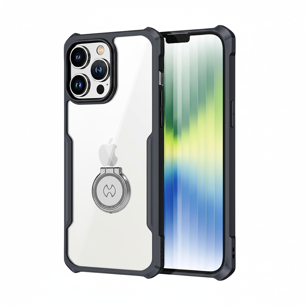 كفر Xundd لهاتف Iphone 12 Pro Max مع حلقة - شفاف \ أسود