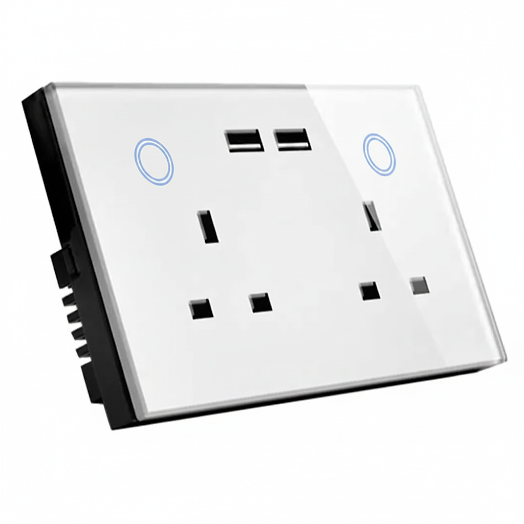مقبس ذكي مزدوج مع منفذ USB (أبيض)