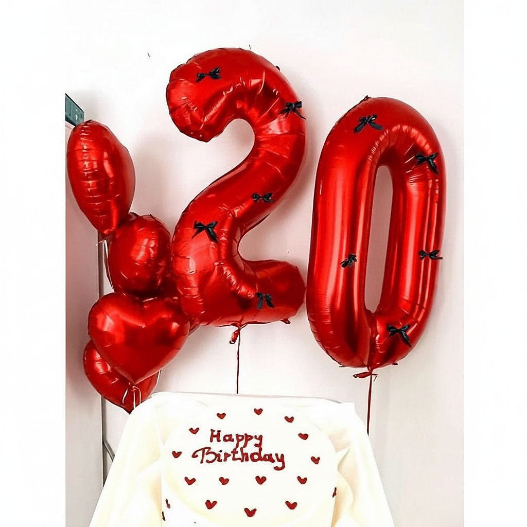 Red Foil Balloon with 10 Ribbon Bows, Multicolor 2...