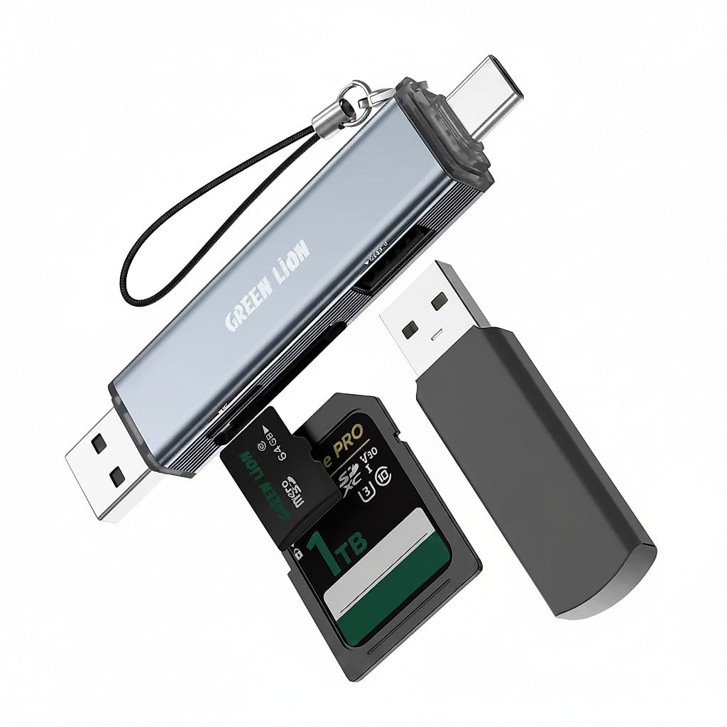 Green Lion 3 in 1 Card Reader with USB-A & USB-C C...